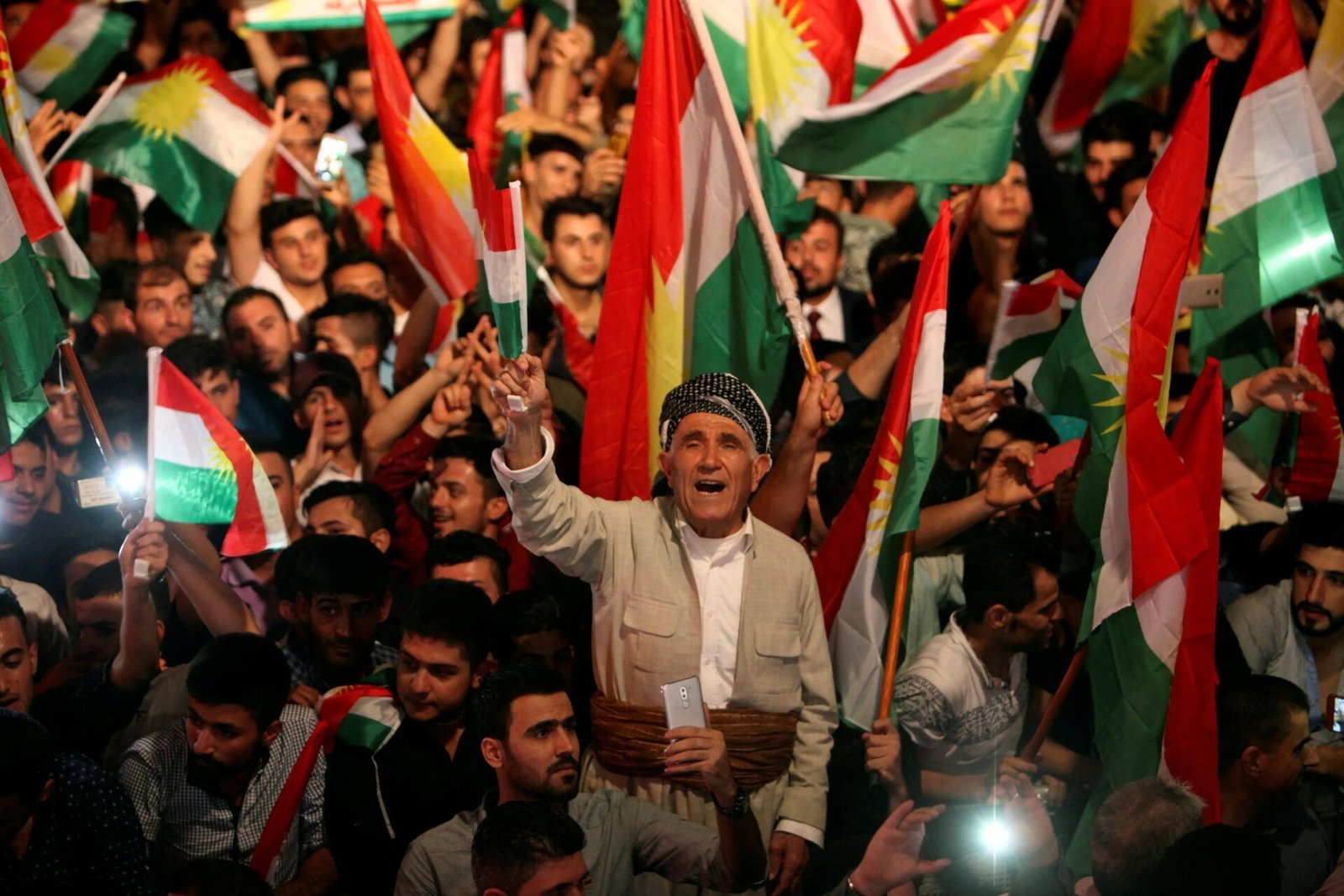 A rally during Iraq's Kurdistan Region independence referendum, 2017 A rally during Iraq's Kurdistan Region independence referendum, 2017